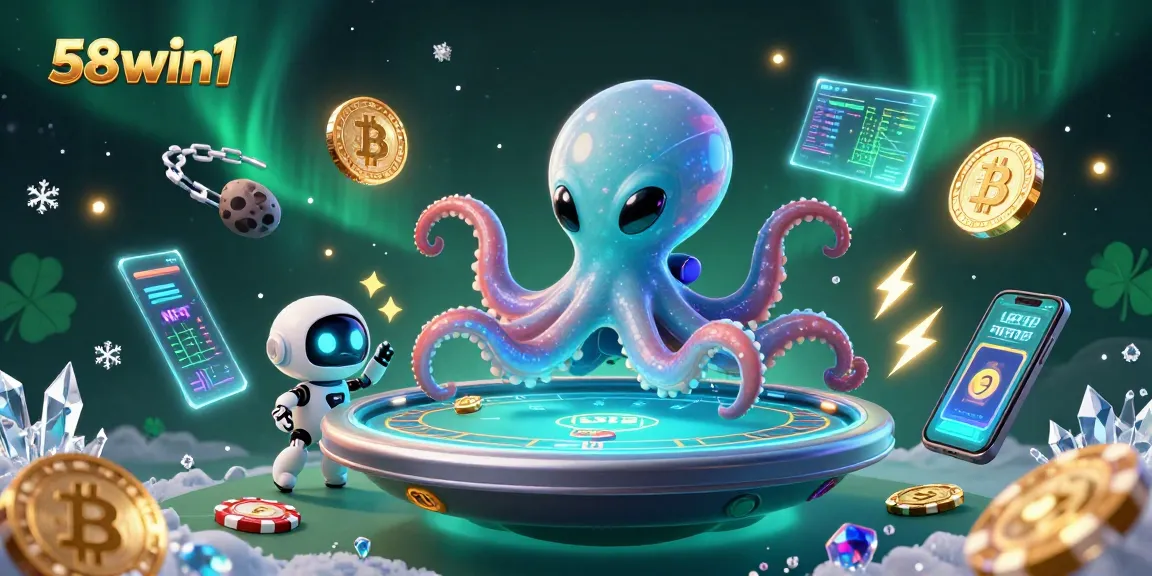 Join the excitement with 58win1 as an alien octopus plays holographic poker in space.