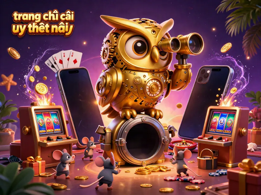 Experience gaming excitement at trang nhà cái uy tín hiện nay with our lively 3D casino scene depicting charming characters.