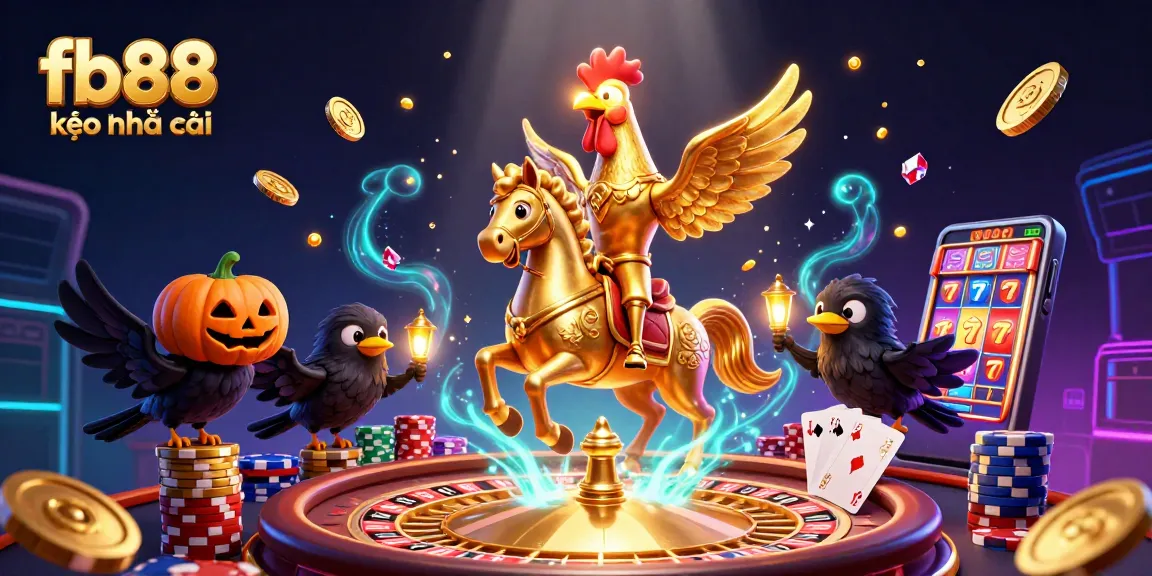 Experience fb88 kèo nhà cái with golden rooster and vibrant casino elements soaring in an electrifying scene.