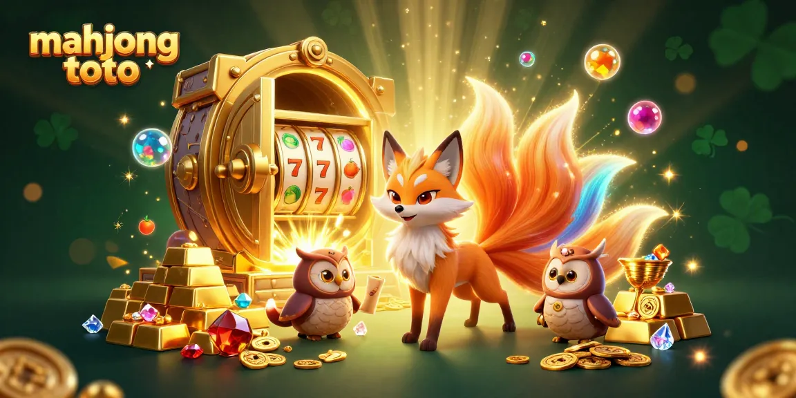 Engage with mahjong toto in a vibrant 3D illustration featuring mystical characters and casino elements.