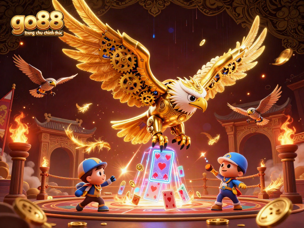 Experience the excitement of go88 trang chu chinh thuc with the dynamic action of golden eagle and holographic playing cards.