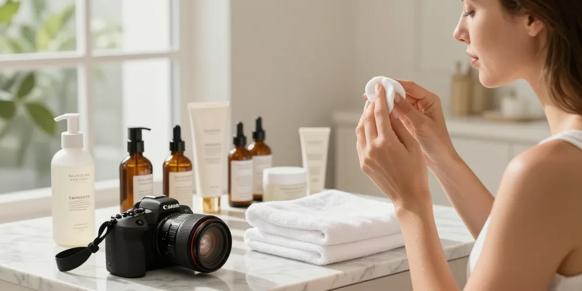 Applying Balance and Refresh Toner in a bright skincare studio.