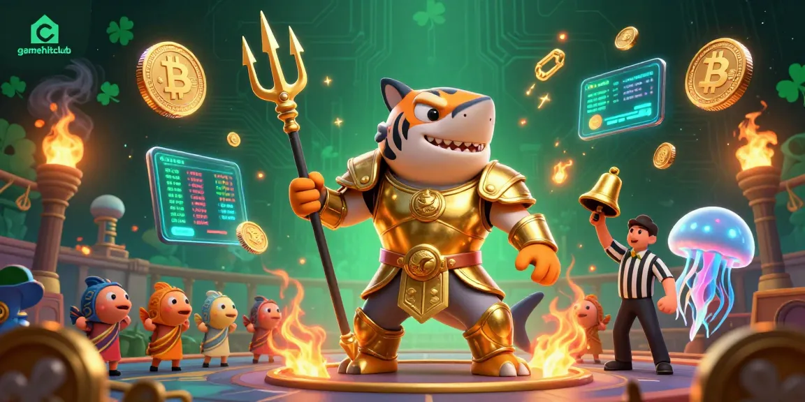 Engage in the thrilling world of gamehitclub's underwater casino with a shark gladiator!