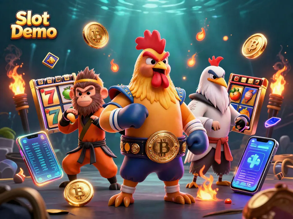 Play engaging Slot Demo games with colorful characters in a vibrant 3D casino scene.