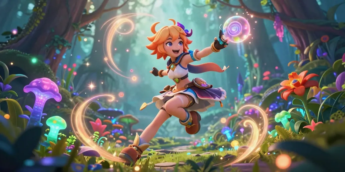 Ecchi AI character interacting with magical elements in a fantasy forest.