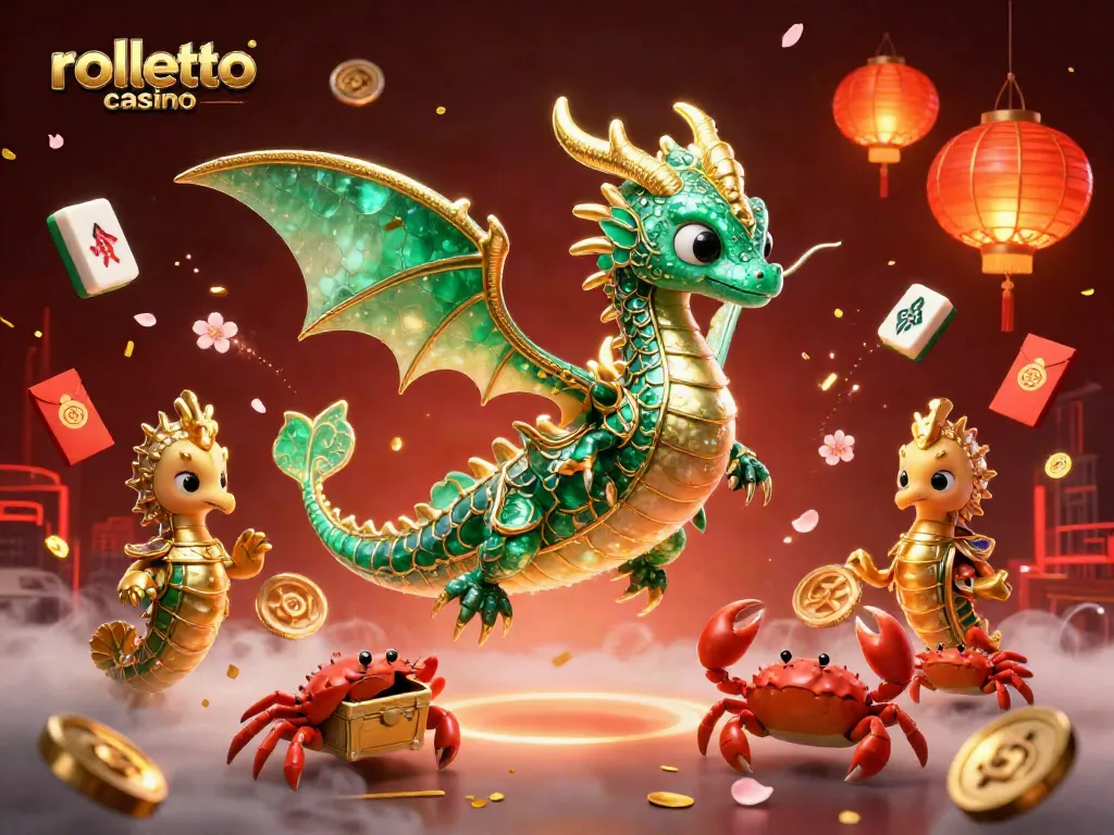 Experience the thrill of rolletto casino with golden dragons and festive gaming elements in a vibrant 3D scene.